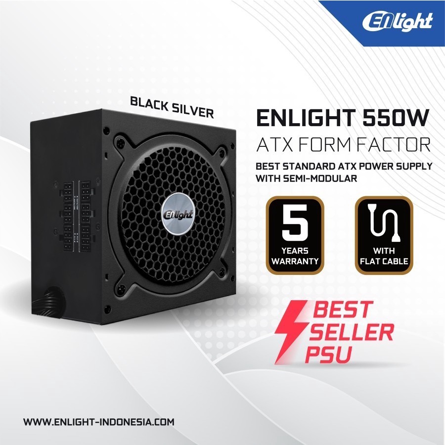 Power Supply Enlight 550W BlackSilver PSU 550 Watt Semi Modular 80Plus