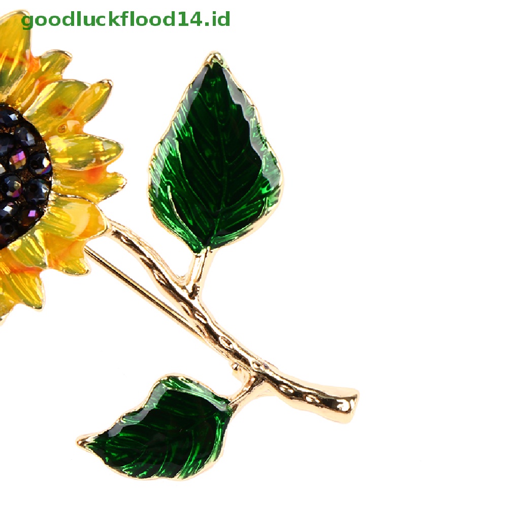 [GOOGFOUR] Enamel Bunga Matahari 2daun Bros Pin Untuk Wanita Fashion Perhiasan Brooch Gift [TOP]