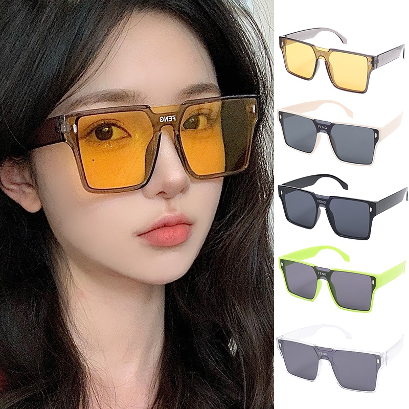 Wanita Pria Besar Bingkai Persegi Kacamata Perlindungan UV Vintage Klasik Kacamata Matahari Unisex Fashion Cermin Sunglasses