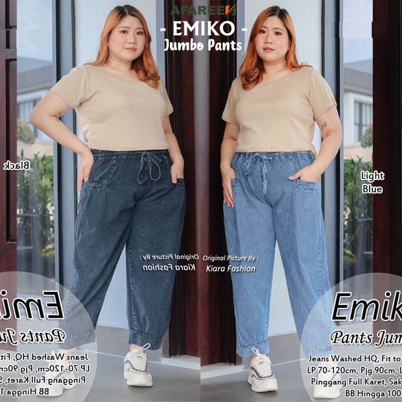 AFAREEN - Emiko Jumbo Pants Celana Jeans Super Jumbo Baggy Jeans Wanita Pinggang Karet Kolor BB 70-100 Kg
