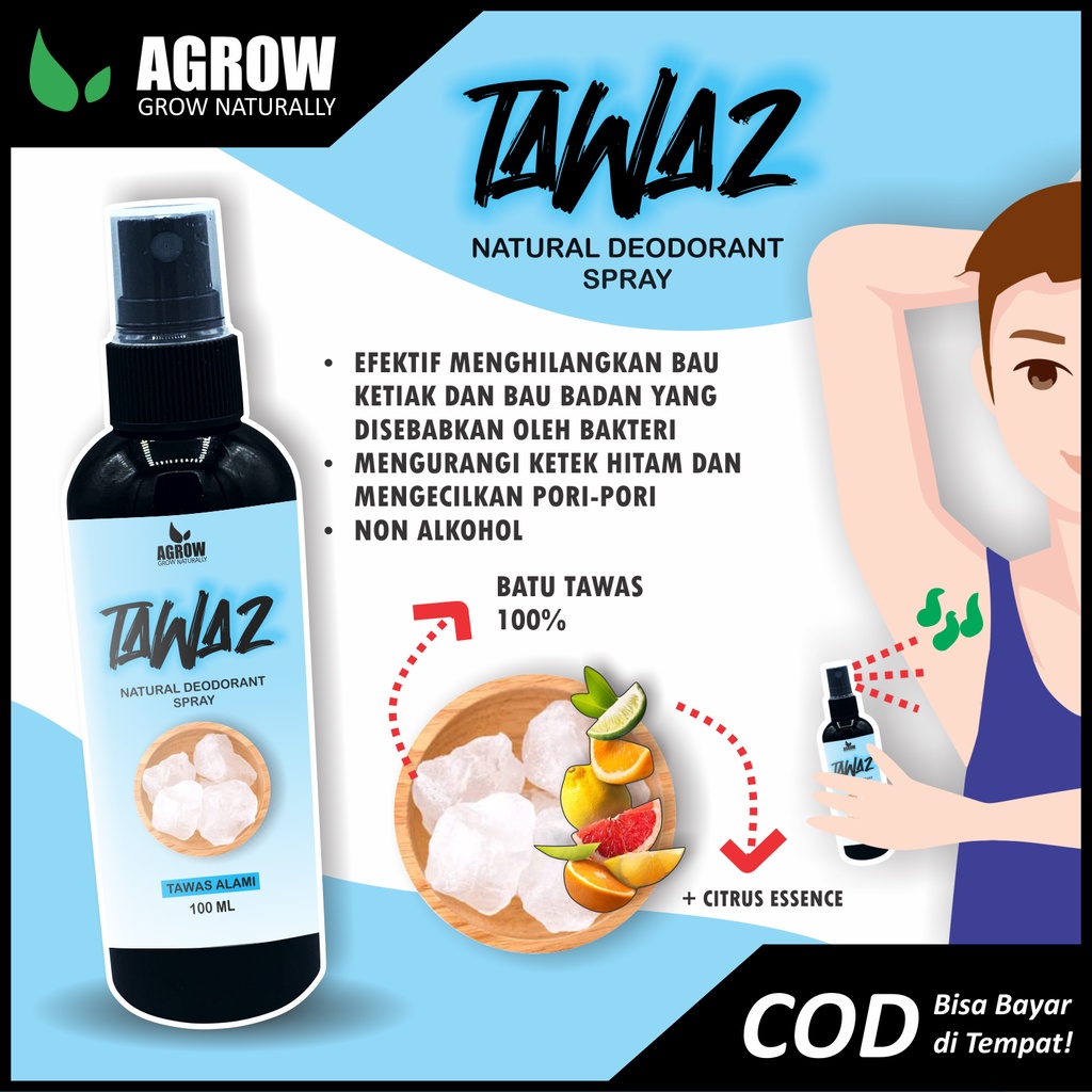 Tawas Cair Natural Deodorant Spray TAWAZ Menghilangkan Bau Ketiak dan Bau Badan Non Alkohol Tawas Alami 100 ML