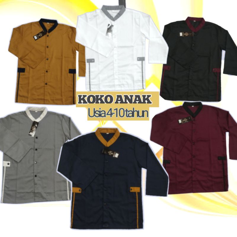 Baju Koko Anak Laki laki Lengan panjang Pakaian Muslim Terbaru Jasko Gus Azmi Usia 4 6 8 10 Tahun premium Toyobo