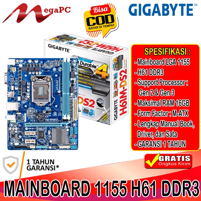 Mobo Motherboard Mainboard Intel LGA 1155 H61 DDR3 Gigabyte / ASUS Garansi 1 Tahun