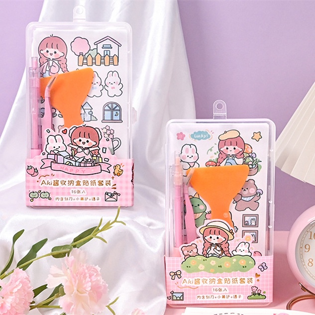 Lucu Stiker Set Alat Gadis Hadiah 19 Pcs DIY Tangan Bahan Akun Dengan Penjepit Ukir Pisau Sekop Diary Scrapbook Siswa Dekorasi Alat Kotak Penyimpanan