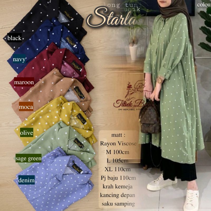 STARLA TUNIK, TUNIK RAYON VISCOSE MOTIF POLKADOT ORI TITIEK BATIK