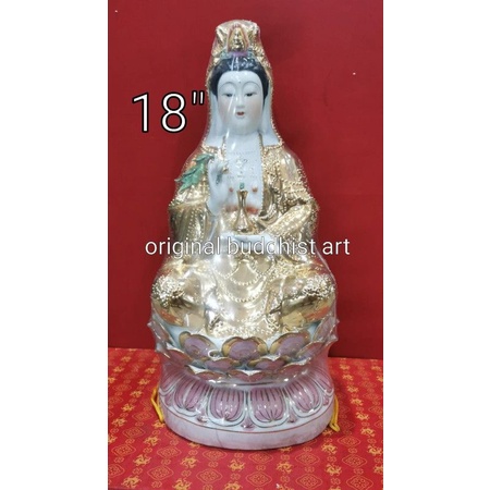 patung dewi kwan im keramik emas import 18 inch