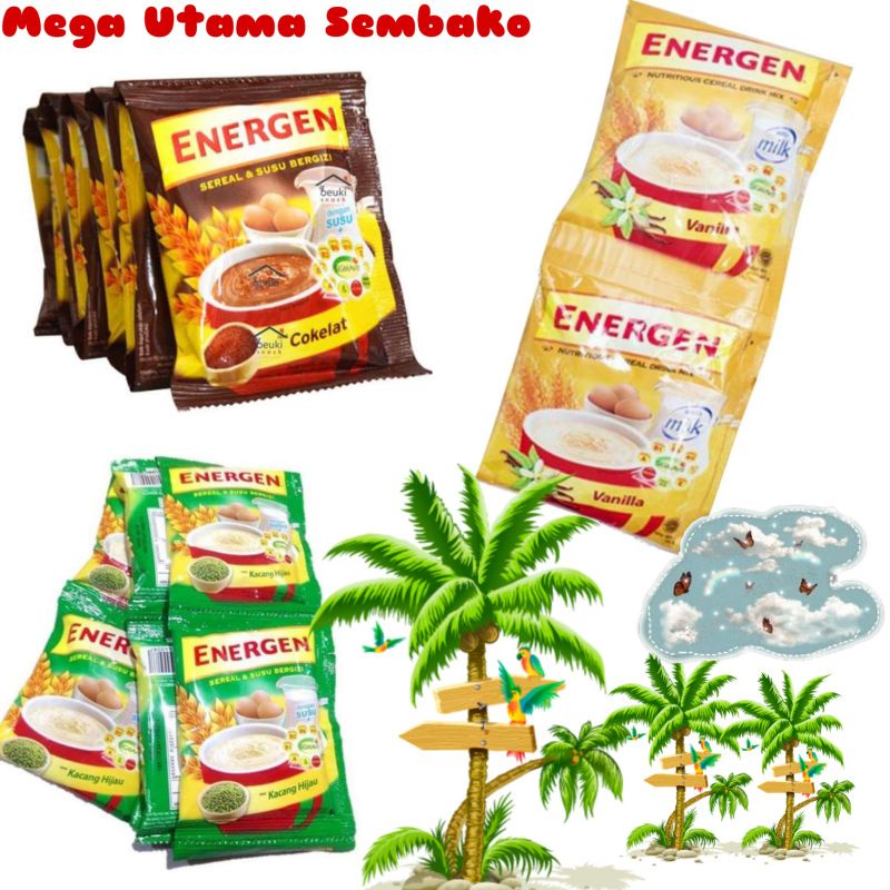 

Energen,sereal MayoraPromo varian vanila, coklat, kacang ijo, kurma per/renceng