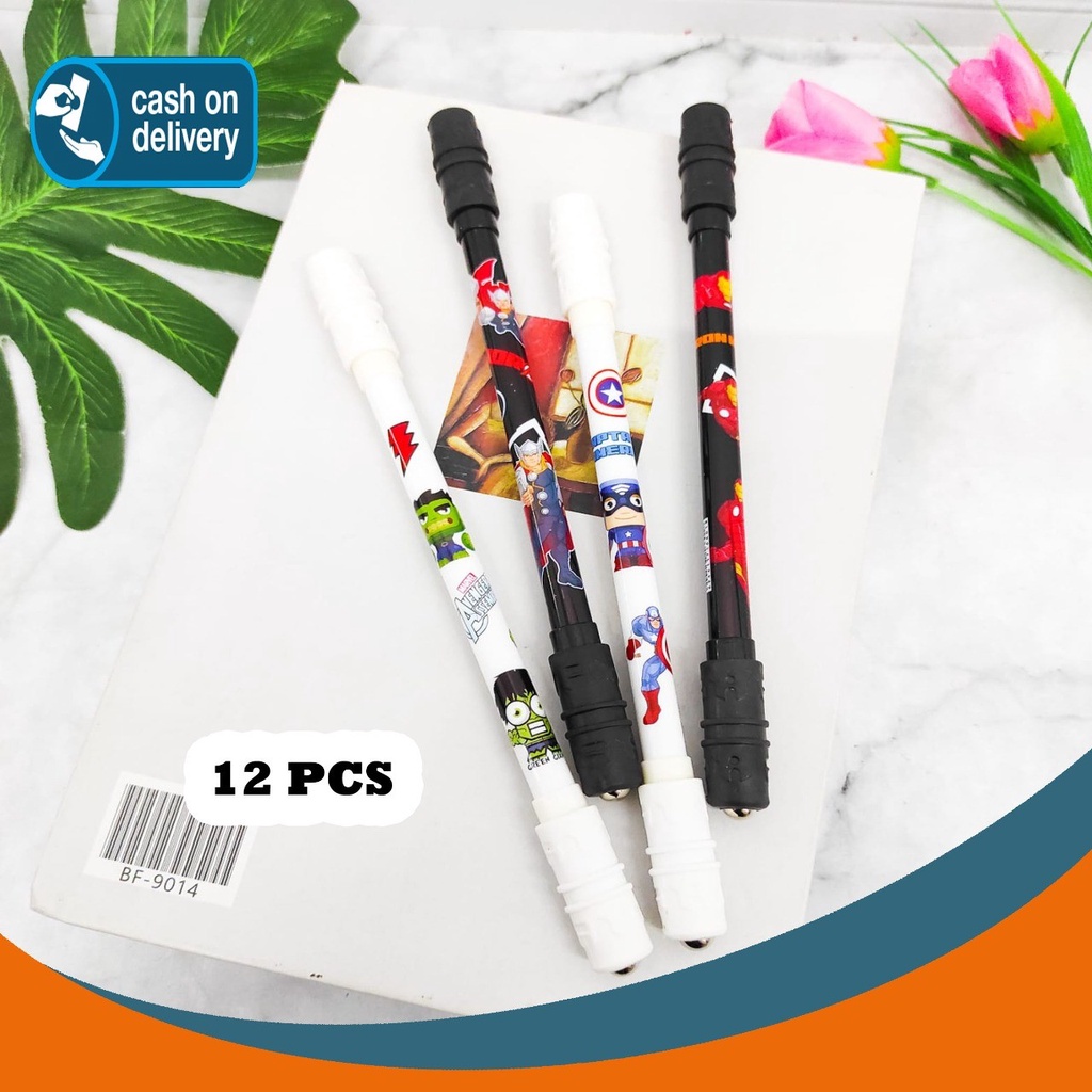 

SELUSIN PULPEN MAINAN PUTAR MAGNET AVENGERS ISI 12 PCS SUPER HERO SPINNING ALAT TULIS BOLPOIN UNIK IMUT MURAH PEN GEL KARAKTER LUCU MURAH PENA