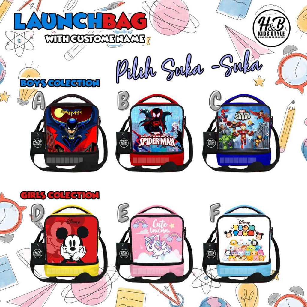 Tas Lunch Bag with stiker nama by HNB kids