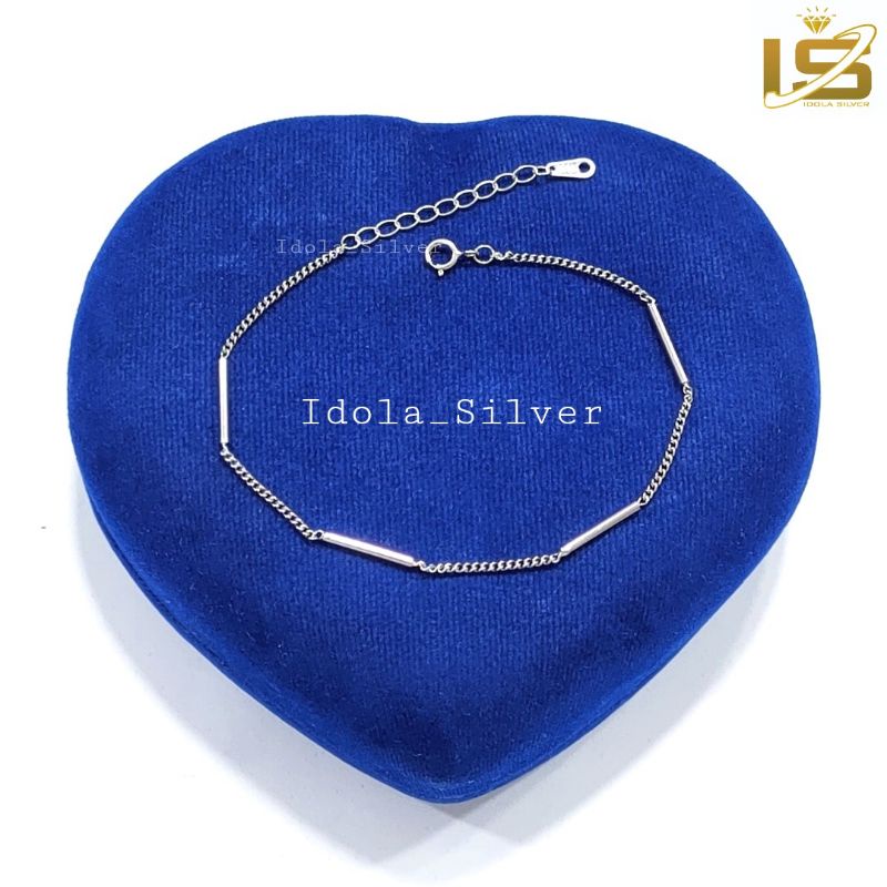 GELANG TANGAN PERAK ASLI SILVER WANITA 925 LAPIS EMAS PUTIH MODEL RANTAI VARIASI BAMBU POLOS - PERHIASAN PERAK WANITA ASLI