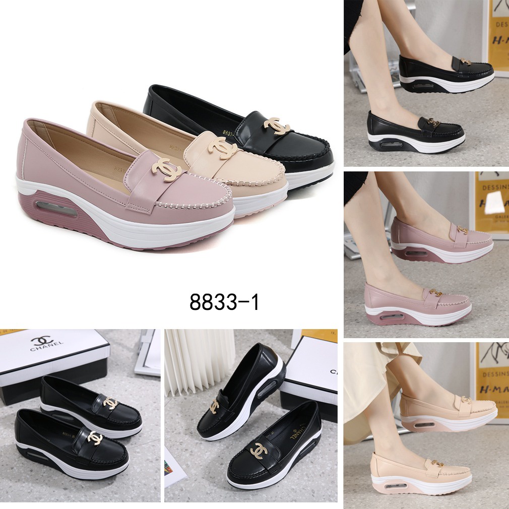 C Leather CC-Logo Wedges Slip-On Shoes 8833-1