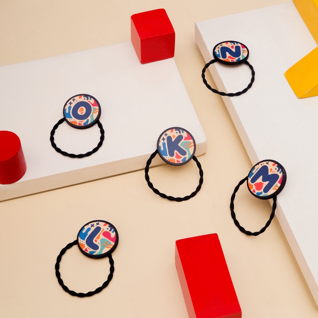 Ikat Rambut Karet Inisial Huruf Alphabet alfabet Korea Style - Enzet