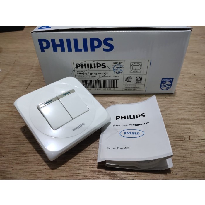 STEKER SAKLAR SIMPLY 2 GANG 1 WAY SWITCH PHILIPS SAKELAR ENGKEL 2G OLS Philips simply saklar tunggal engkel 2 gang 1 way single switch ori