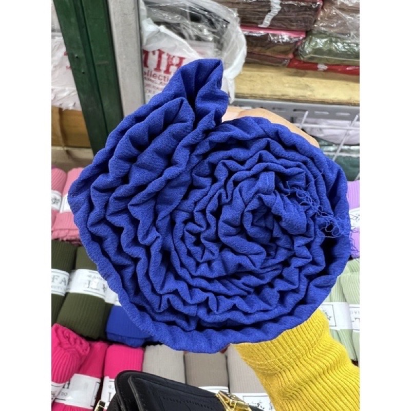 Pashmina Plisket Biru Bca Premium || Pashmina Biru Elektrik Plisket Biru Elektrik || Hijab Pegawai B