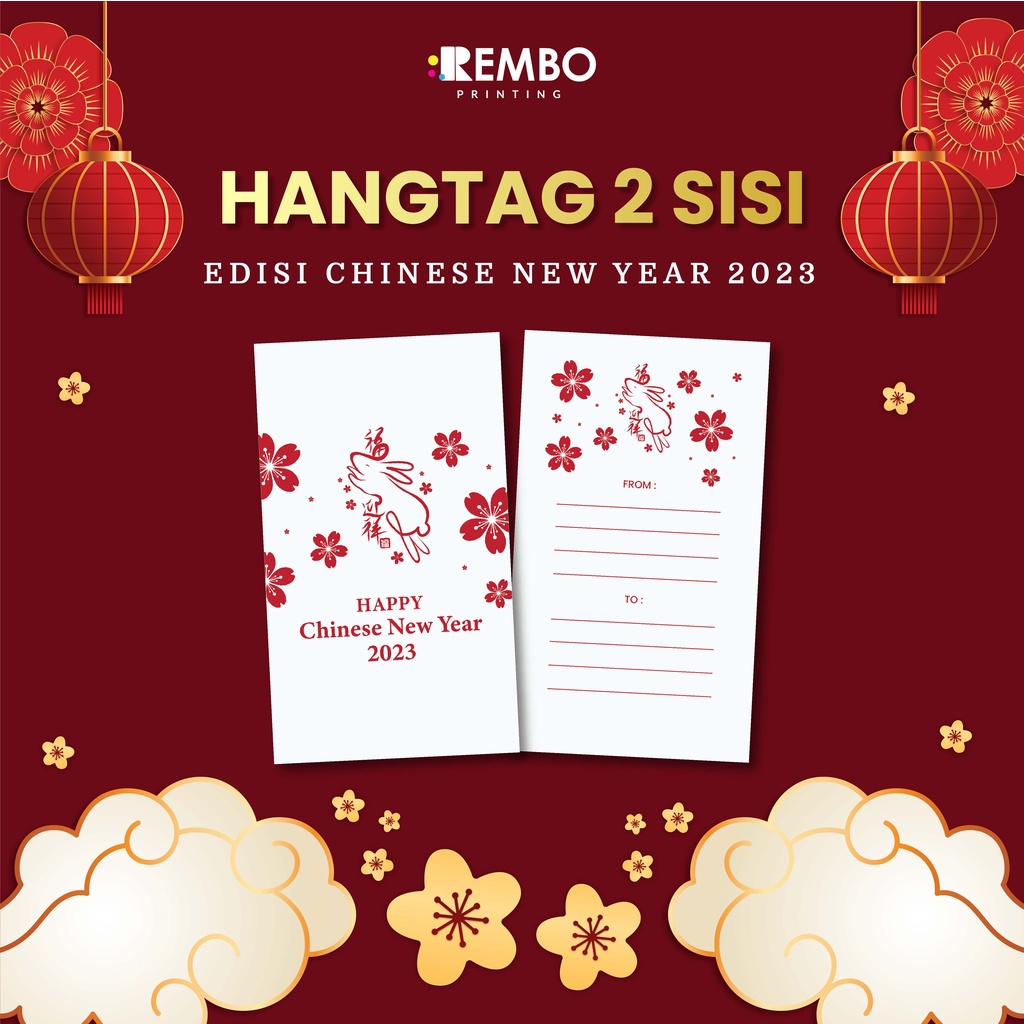 Hang Tag Baju 2 Sisi Edisi Imlek CNY Chinese New Year - Label Baju Pola - Cetak Hangtag Baju - Label Merek - Hang Tag custom Imlek Chinese New Years 2023 CNY Tahun Kelinci