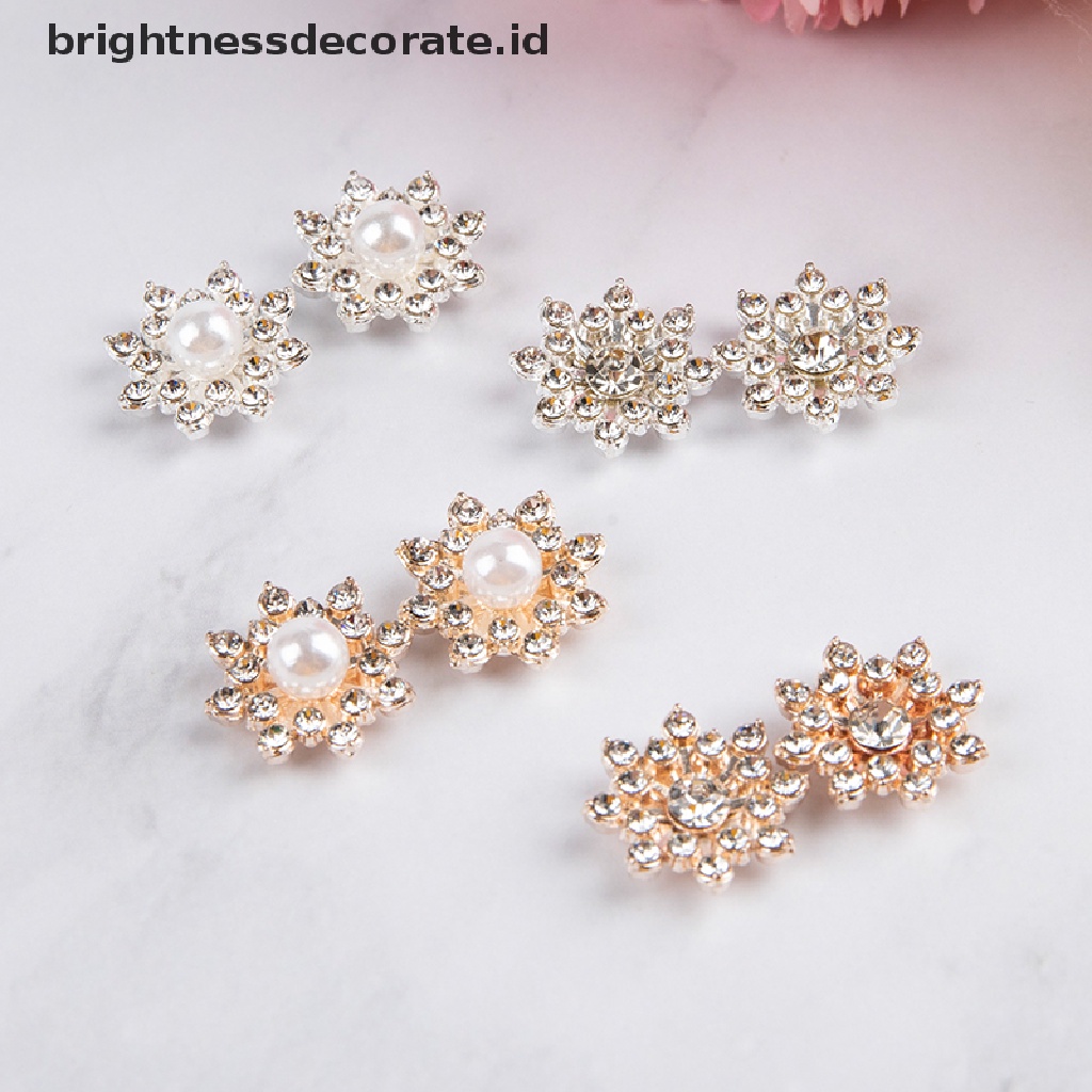 [Birth] 10pcs Kancing Berlian Imitasi Snowflake Pearl Strass Untuk Aksesori Pakaian Kerajinan DIY [ID]