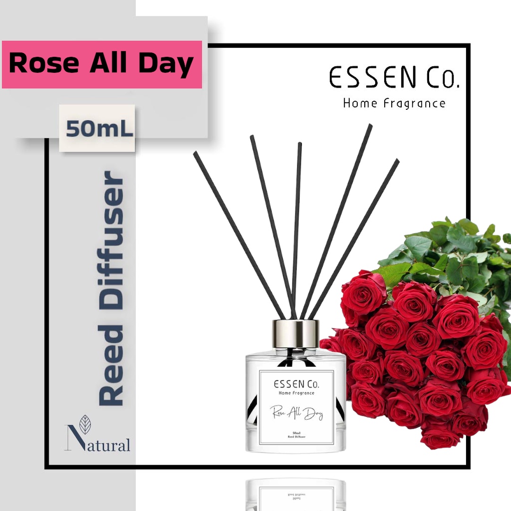 Essen Co Reed Diffuser Aromatherapy Rose All Day Pengharum Pewangi Ruangan Aromaterapi Bunga Mawar 50ml