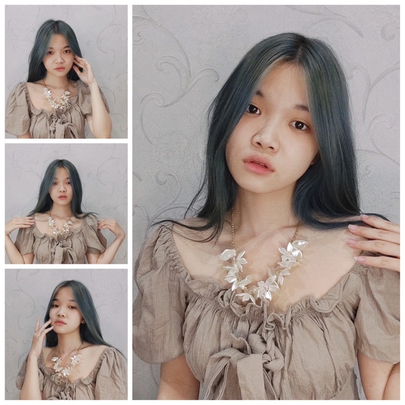 Alison Flowery Pearl Necklace Kalung Crystal Panjang Hijab Bunga Kristal Rantai