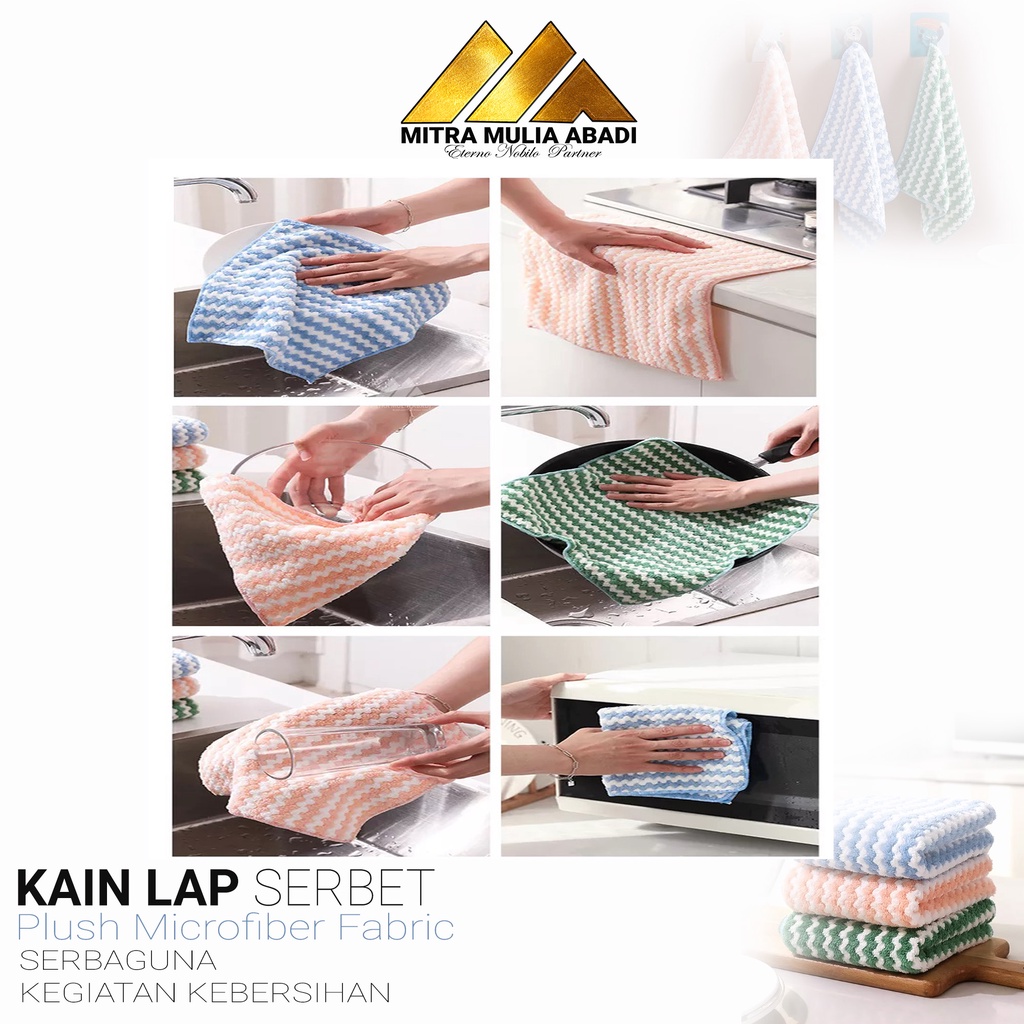 Kain Lap Microfiber Serbet Pembersih Piring Gelas Meja Dapur Bahan Coral Fleece Anti Minyak