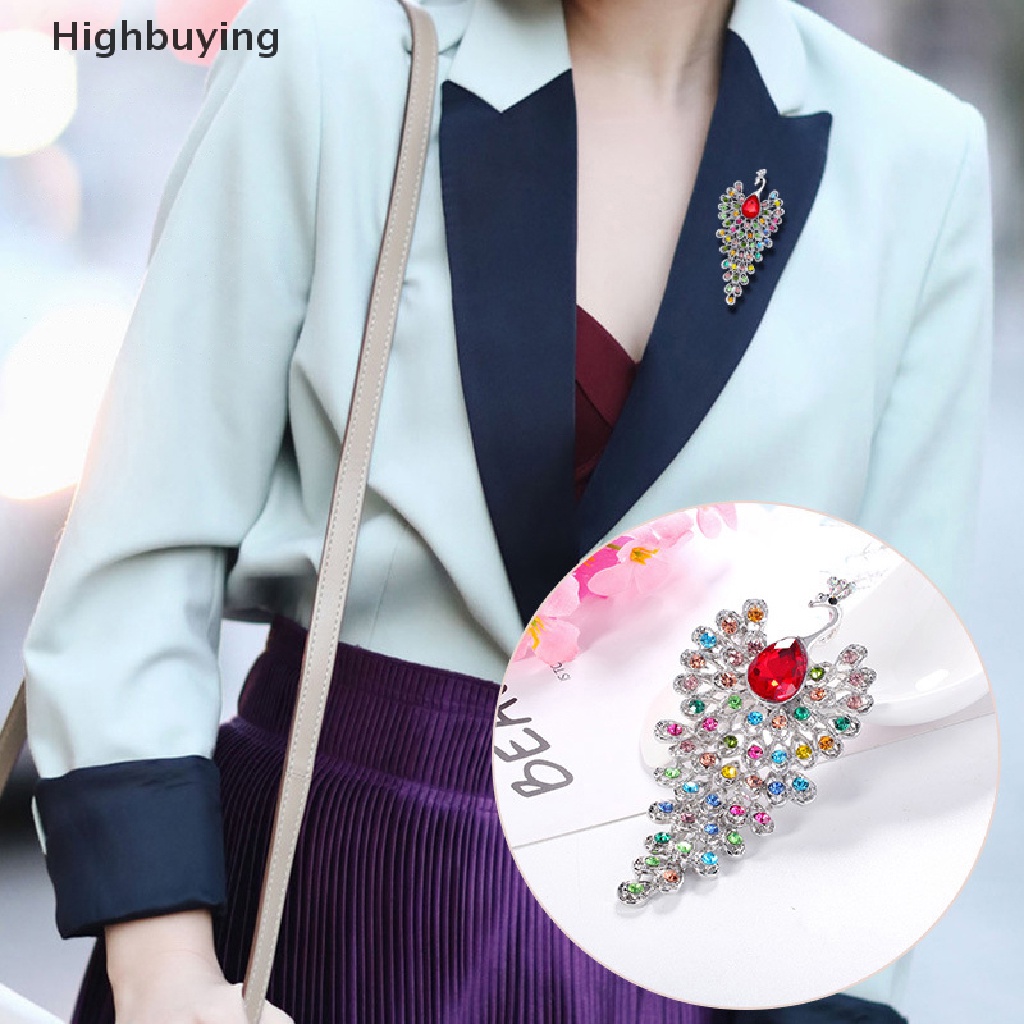 Hbid Bros Burung Merak Berlian Imitasi Besar 3-warna Bird Animal Weddings Brooch Pin Glory