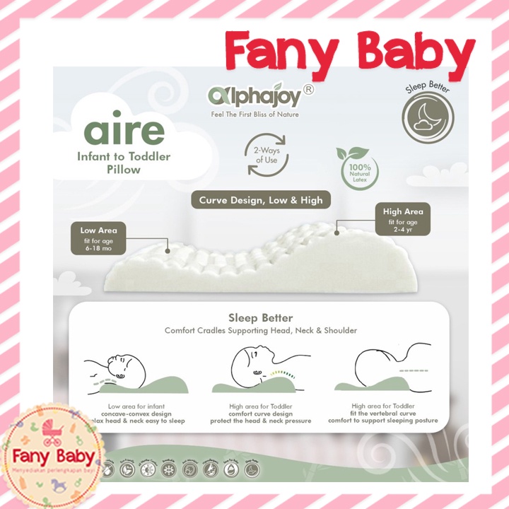 ALPHAJOY AIRE INFANT TO TODDLER PILLOW 100% NATURAL LATEX WITH BAMBOO CASE