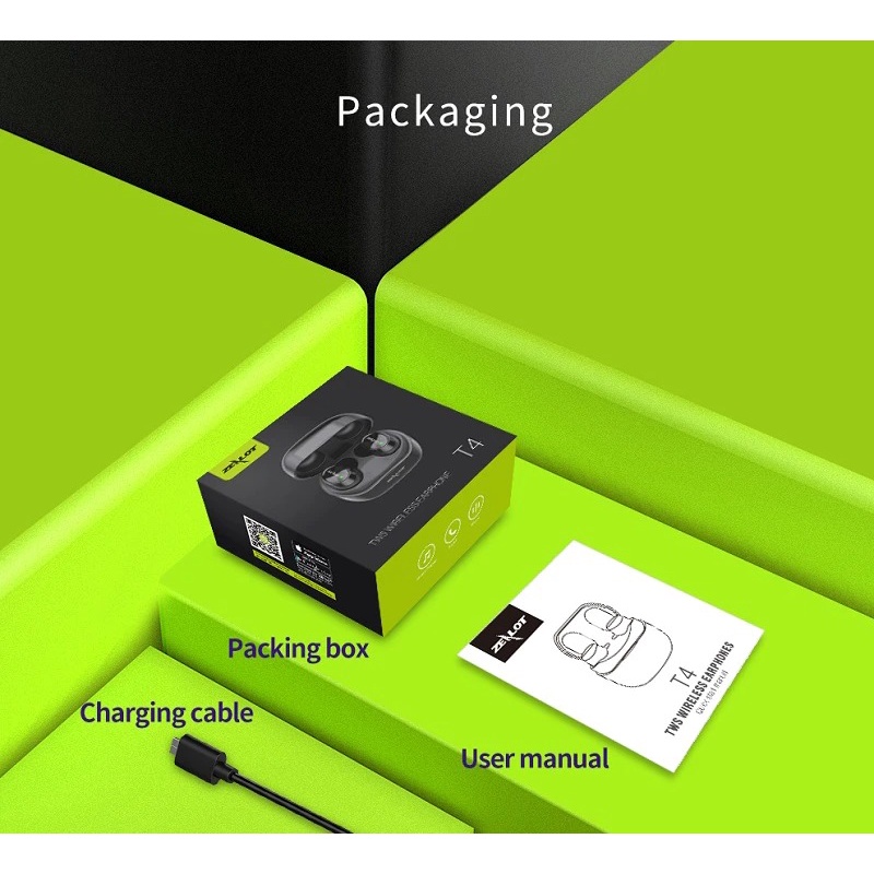 ZEALOT Earphone TWS Bluetooth 5.0 Touch Control Charging Base - T4 - Black