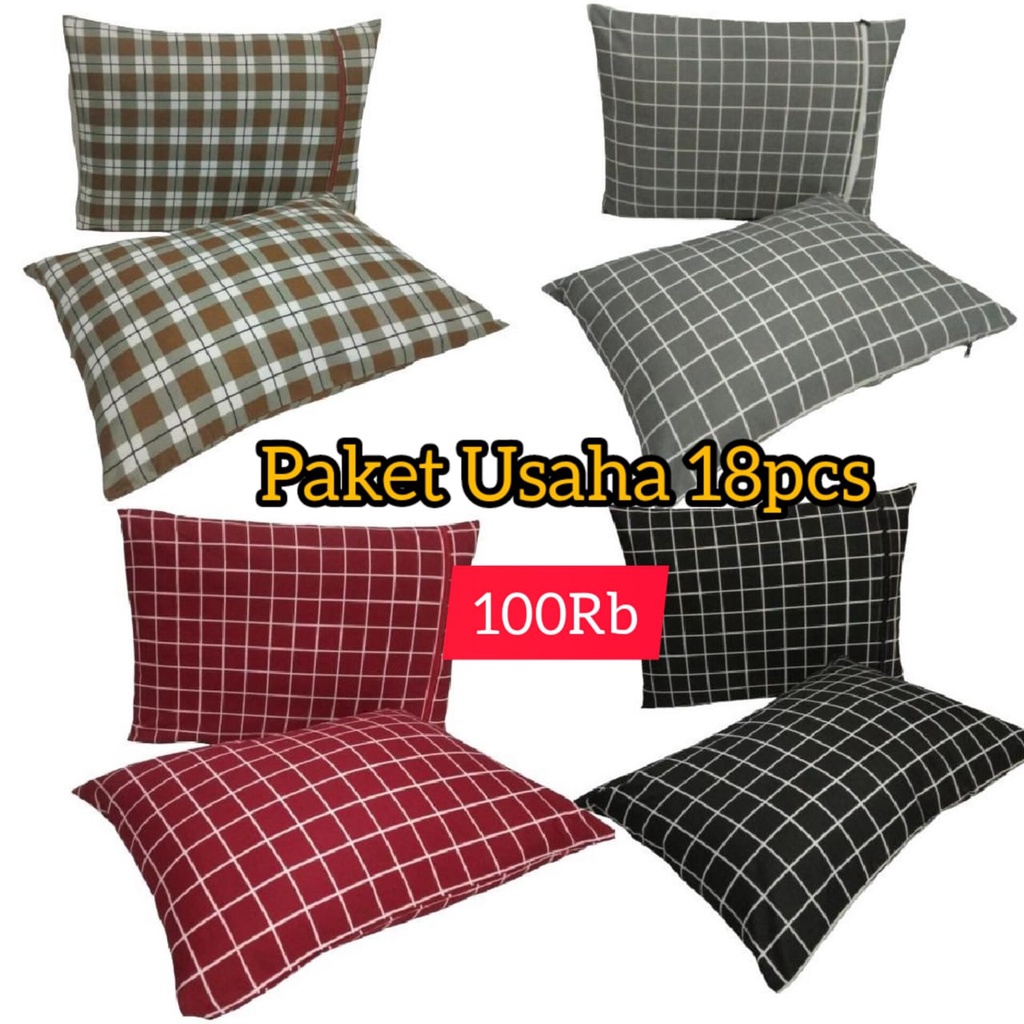 Paket Sarung Bantal  Resleting Motif Kotak 18pcs