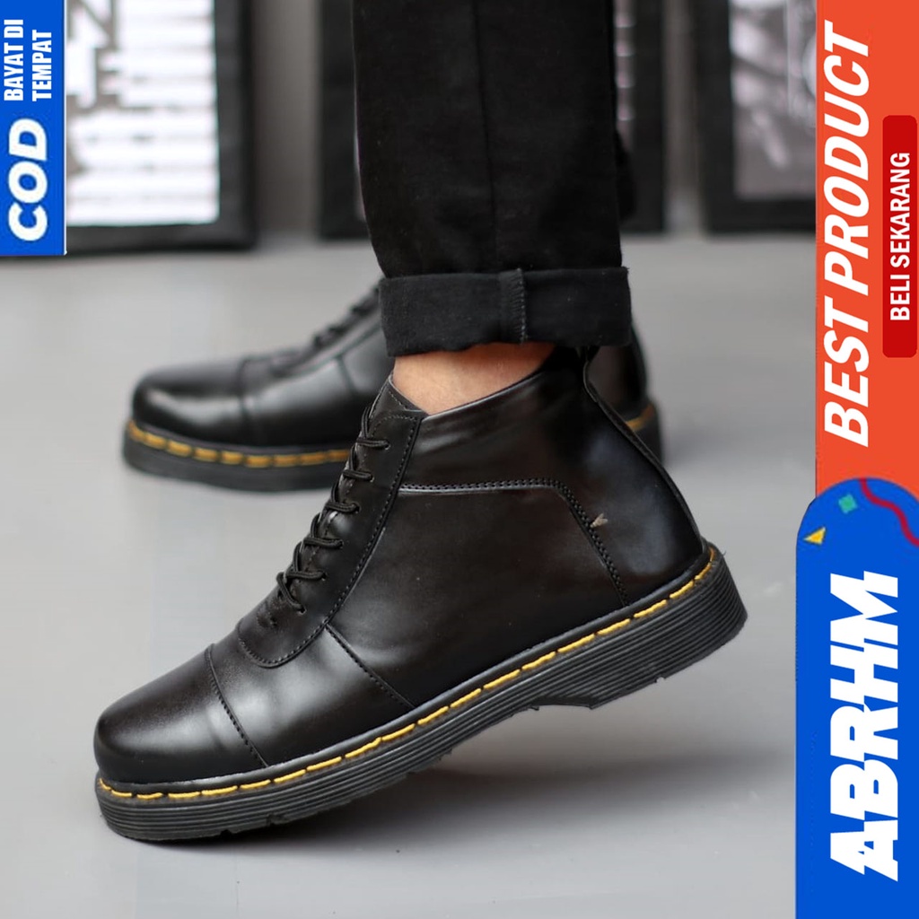 Sepatu Pantofel Formal Docmart Boots Pria Kerja Kantor Hitam Abrhm BRATA