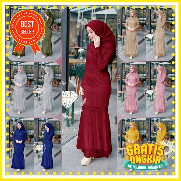 Gamis Brokat Terbaru Mewah Dress Brokat Kondangan Premium Maxi Brukat Tiara Nabtik Edelweiss 2 Ukura