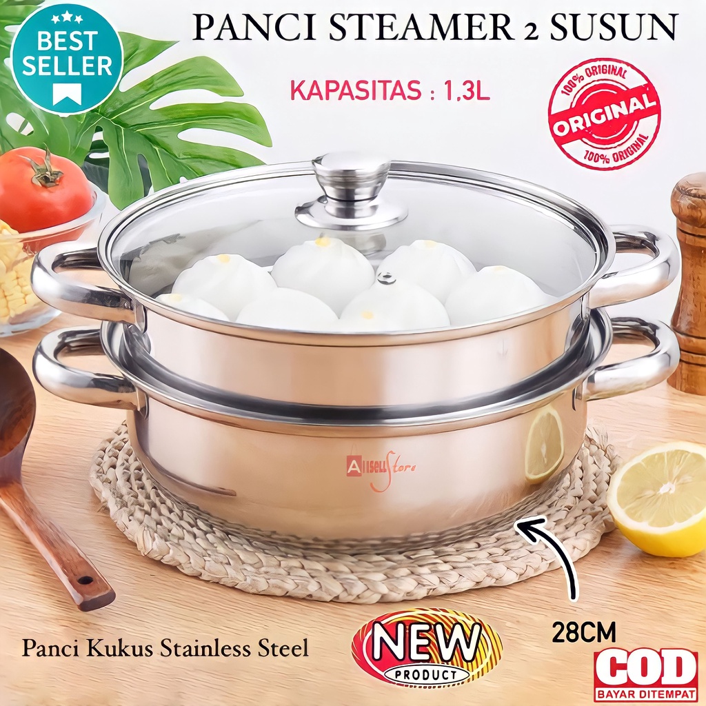 ( BISA COD ) PROMO PANCI STREAMER STAINLESS STEEL / PANCI SOUP 2 SUSUN / PANCI STEAMER 28 CM / PANCI KUKUS 1,3 LITER