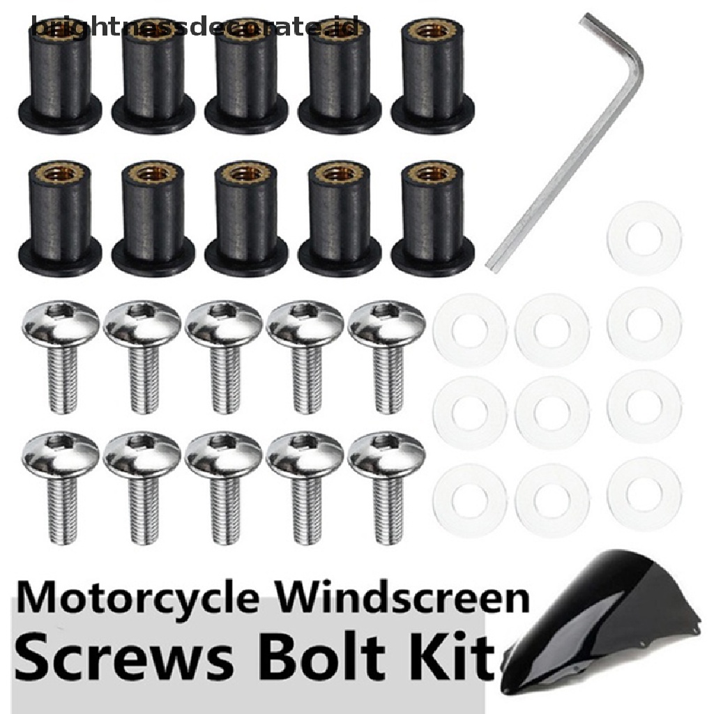 [Birth] 10pcs Kaca Depan Motor Windshield Fairing Bolt Screw Kit Mur Sumur M5 15mm [ID]