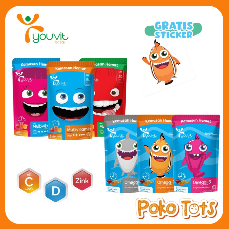 Youvit Omega 3 Multivitamin Anak 7 &amp; 30 Gummies Suplemen Imunitas dan Kecerdasan Otak Anak