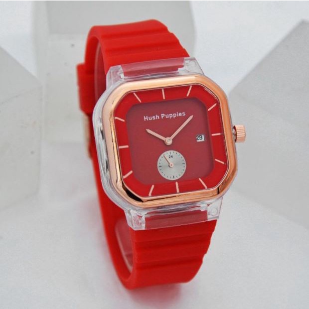 Jam Tangan Wanita Pria Hush Puppies Rubber Segi Casual