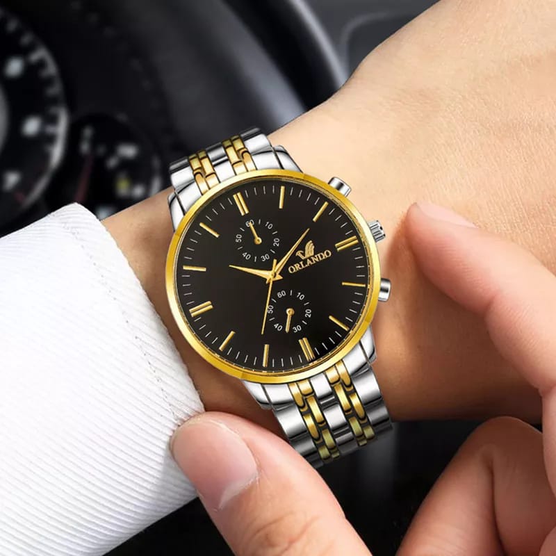 Jam Tangan Pria Fashion Terbaru Waterresistant ORIGINAL Import Orlando R 30 Model Luxury Business Strap Rante Stainless Steel Anti Air Man Watch Auto Date Analog Kekinian (FREE BOX)