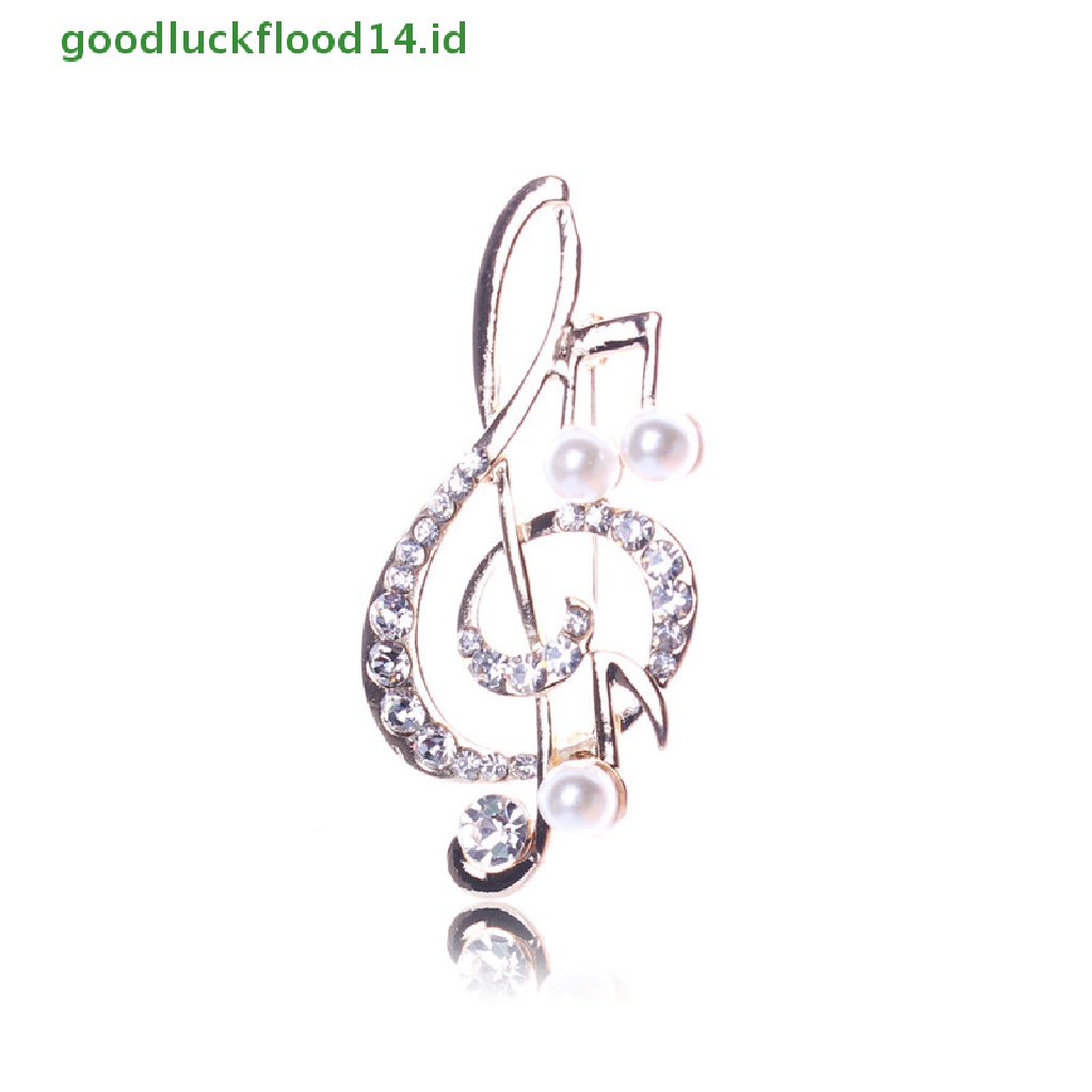 [GOOGFOUR] Wanita Elegan Musik Note Berlian Imitasi Mutiara Bros Indah Bros Fashion Perhiasan [TOP]