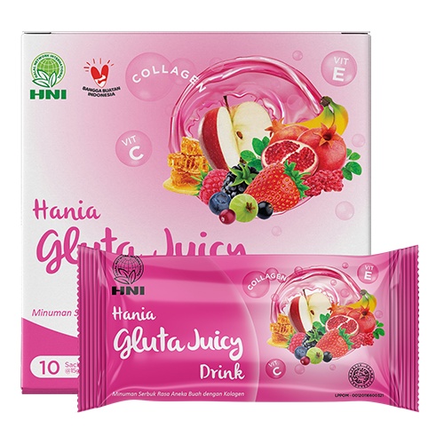 

Hania Gluta Juicy Drink 1 Pouch (10 sachet) - Minuman kolagen Sachet rasa buah