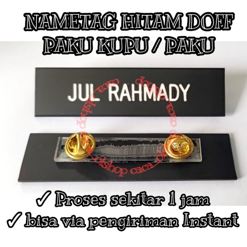 

Nametag Hitam Dop Papan Nama Dada PDH PNS Akrilik Gravo Acrylic Grafir Dove Dov Peniti Paku Magnet