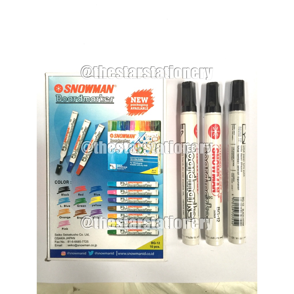 

(1 Biji) Spidol White Board Snowman Board Marker BG-12 / Spidol Snowman BG12 / Spidol Papan Tulis Snowman BG 12