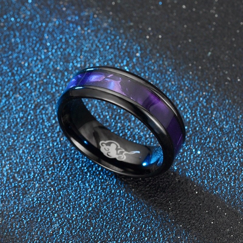 Ungu Patch Hitam Cincin Baja Titanium Fashion Sederhana Pasangan Cincin Pasangan Hadiah