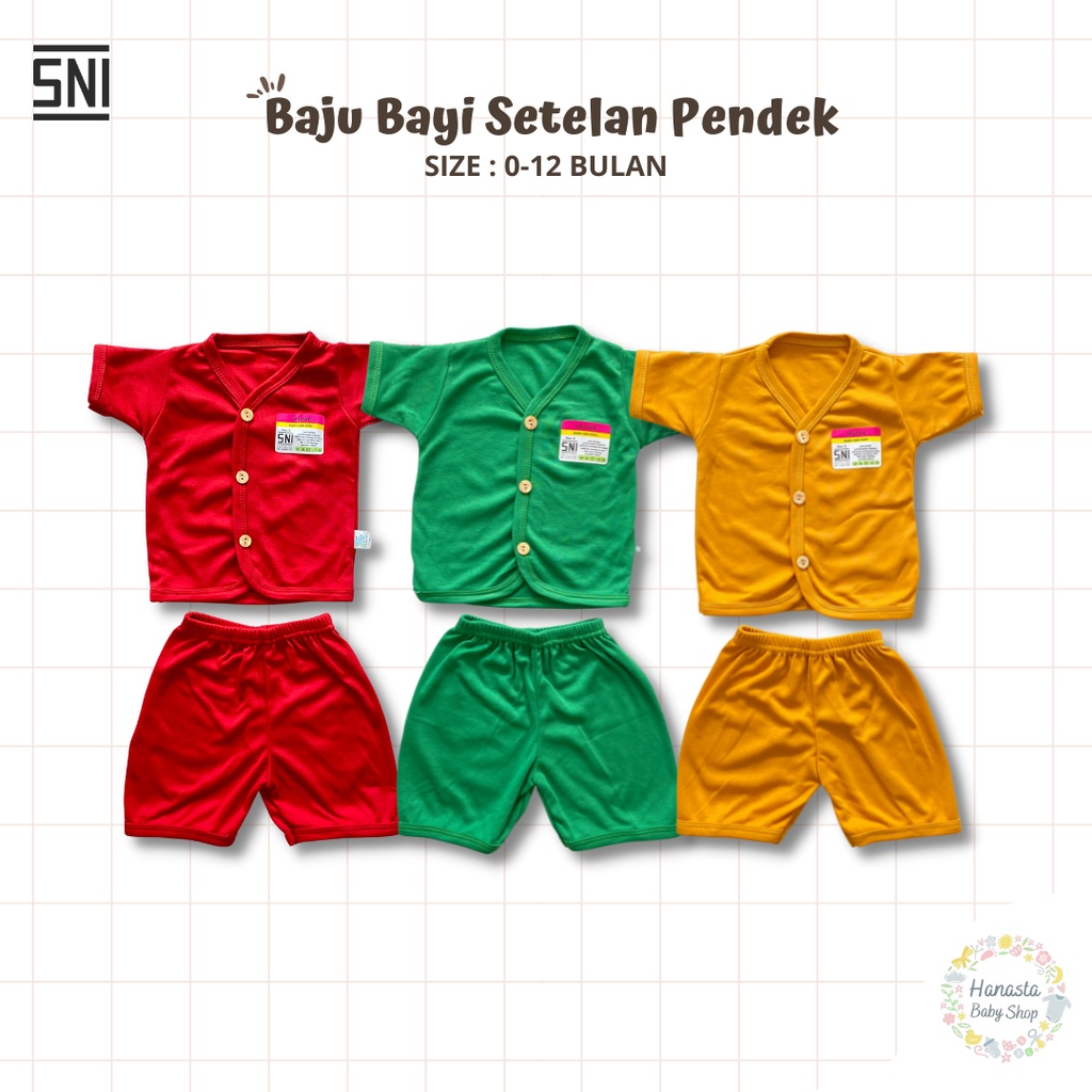 Baju Bayi Setelan Pendek Newborn Polos Katun Velove 0-12 Bulan