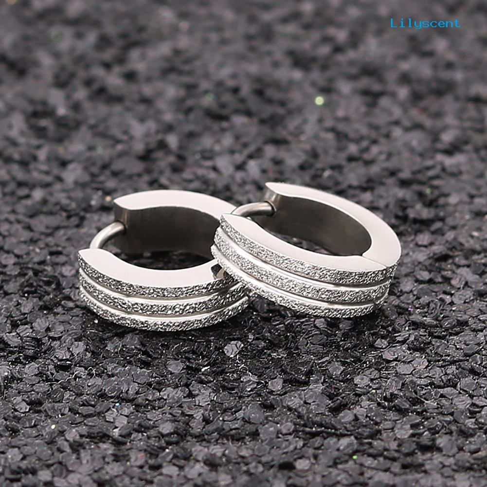 [LS] Fashion Unisex Stainless Steel Frosted Flat Lingkaran Huggie Earrings Perhiasan Pesta