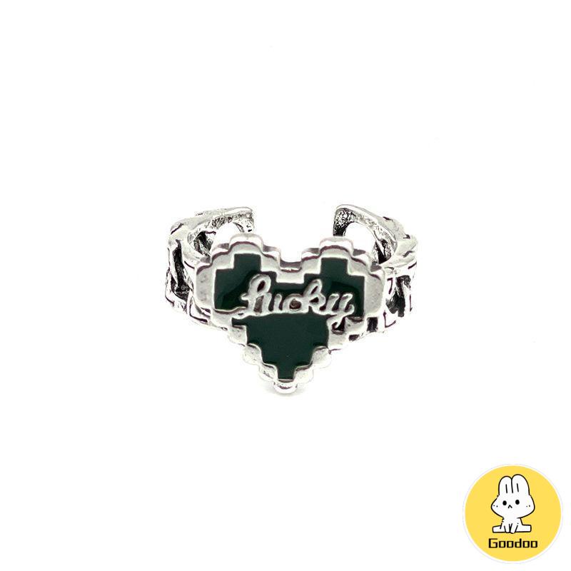 Cincin Huruf Jatuh Minyak Cinta Cinta Halus Berlapis Perak Perempuan Retro Elegan Cahaya Mewah Cincin Terbuka -Doo