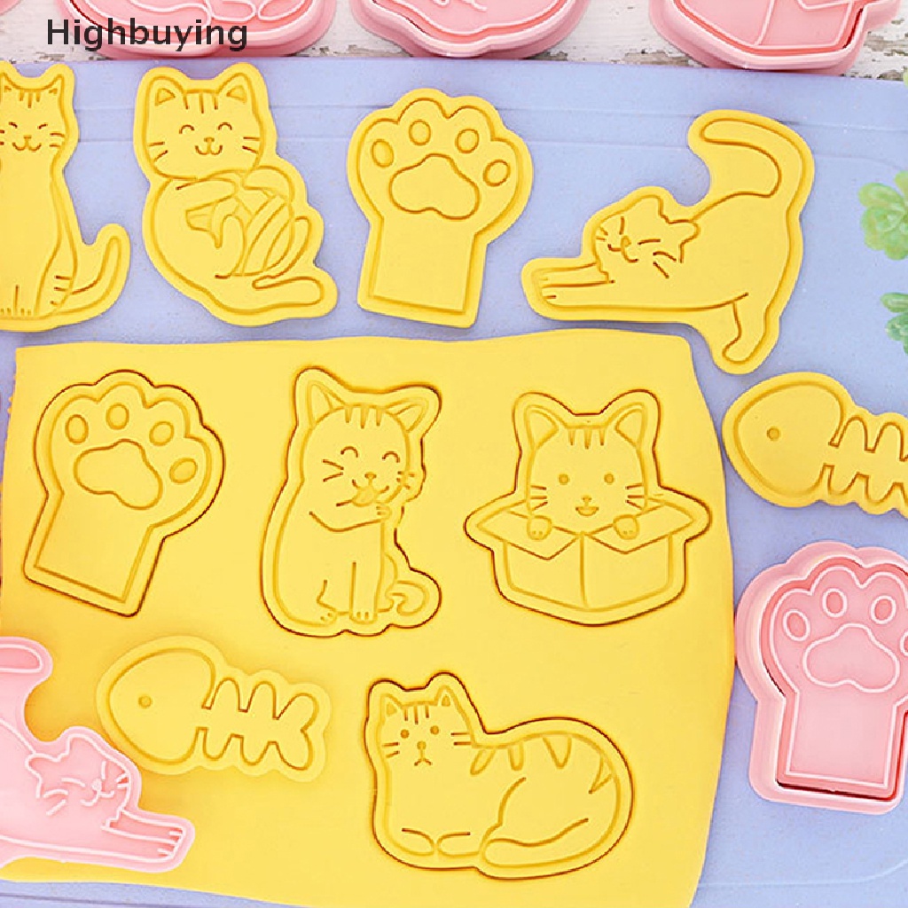 Hbid 8Pcs/set Kucing Hewan Kecil Cookie Pemotong Cetakan Plastik 3D Kartun Dapat Ditekan Biskuit Cetakan Cap Dapur Baking Pastry Bakeware Alat Glory