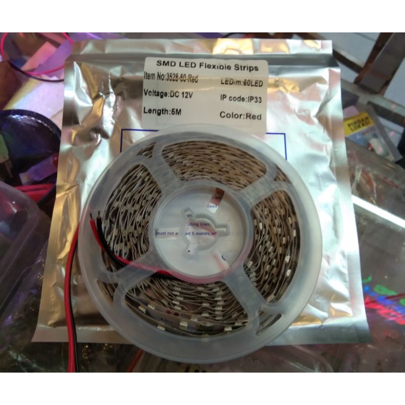 Led Strip SMD 3528 MERAH DC 12V ip33 indor 1rol panjang 5meter