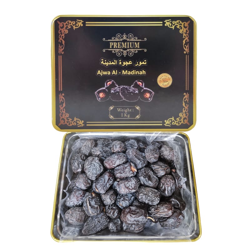 

Kurma Nabi / Ajwa Madinah Premium Kemasan Kaleng 1kg ASLI