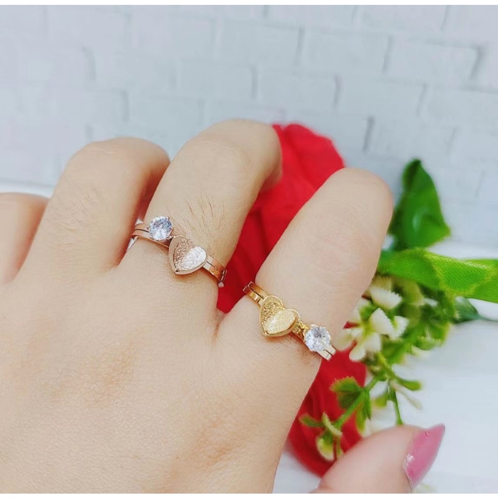 Cincin Titanium 2 Susun Permata Perhiasan Wanita P25/P26