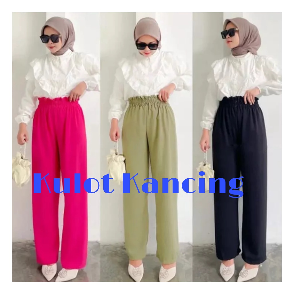 CELANA  KULOT WANITA DEWASA PINGGANG KERUT SUSUN KANCING DEPAN BAHAN CRINKLE AIRFLOW