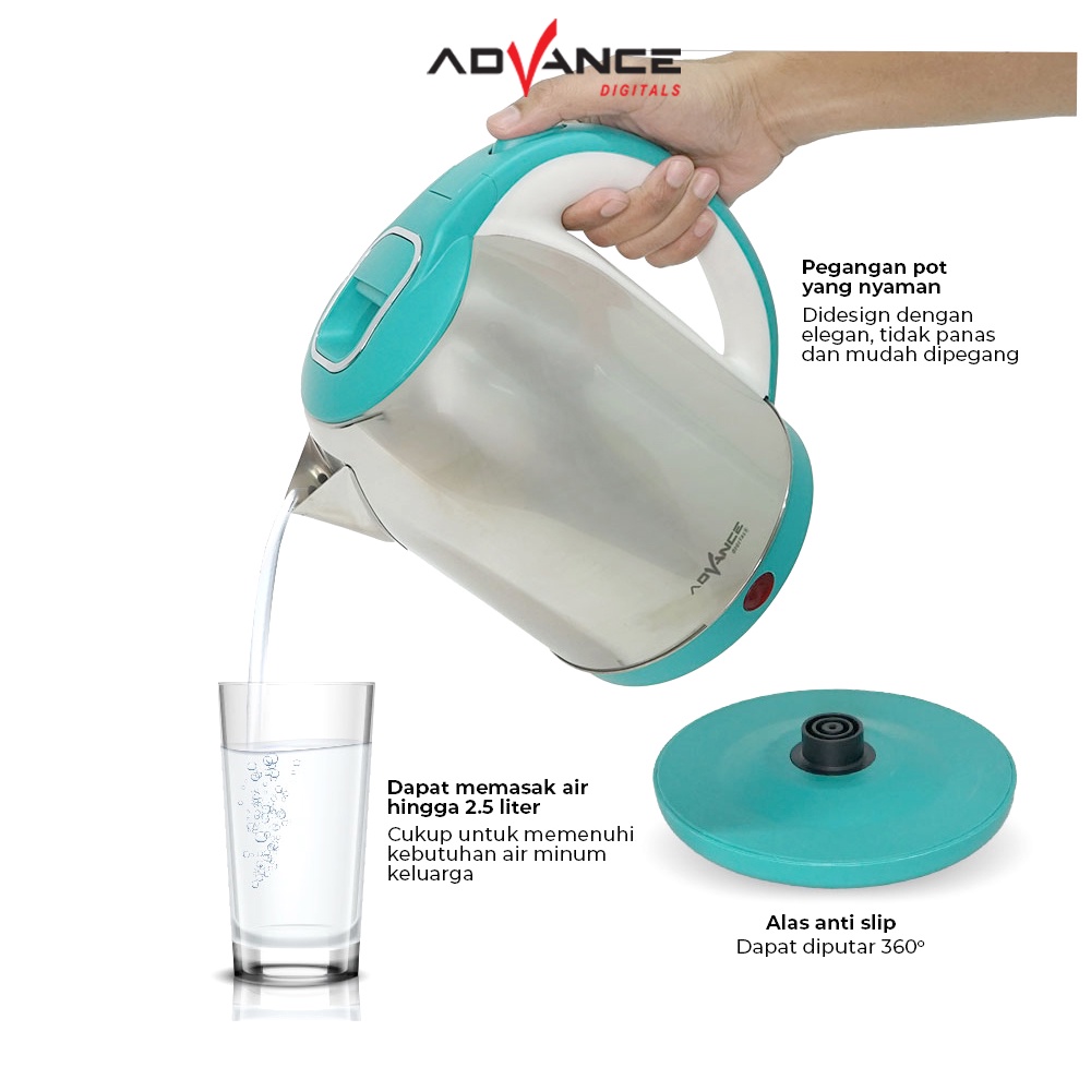Teko Listrik Electric Kettle Advance AK-251 Kapasitas 2.5 Liter Stainless Steel