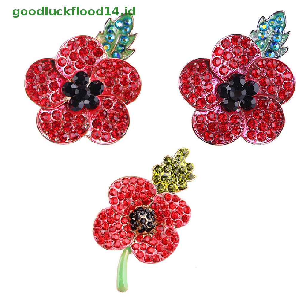 [GOOGFOUR] 1pc Crystal Poppies Enamel Pin Bros Wanita Dekorasi Natal Lencana Merah Pin [TOP]