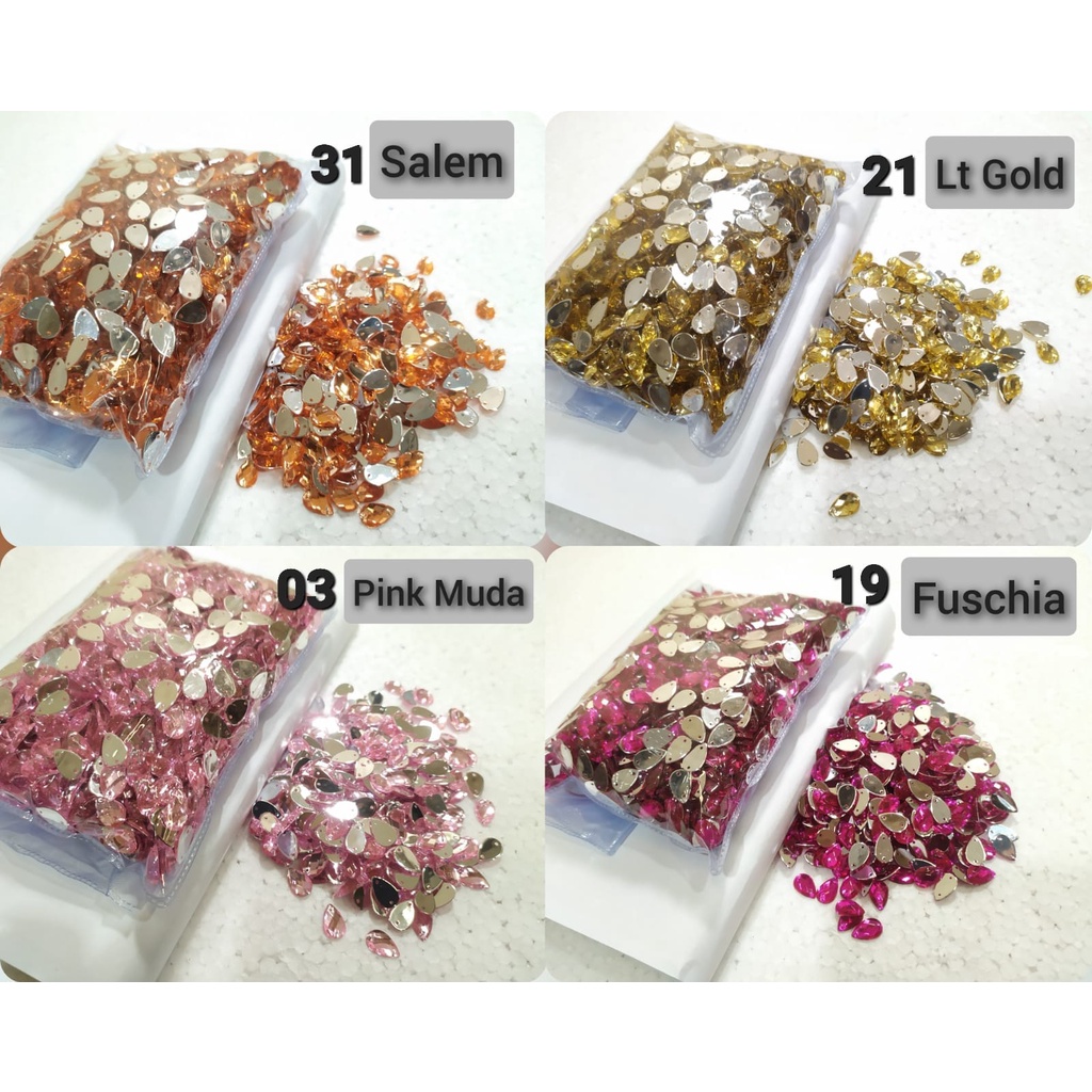 Payet / Diamond Kristal Akrilik Jahit Grade A Tetes 8x13, 2000 pcs [Grosir]